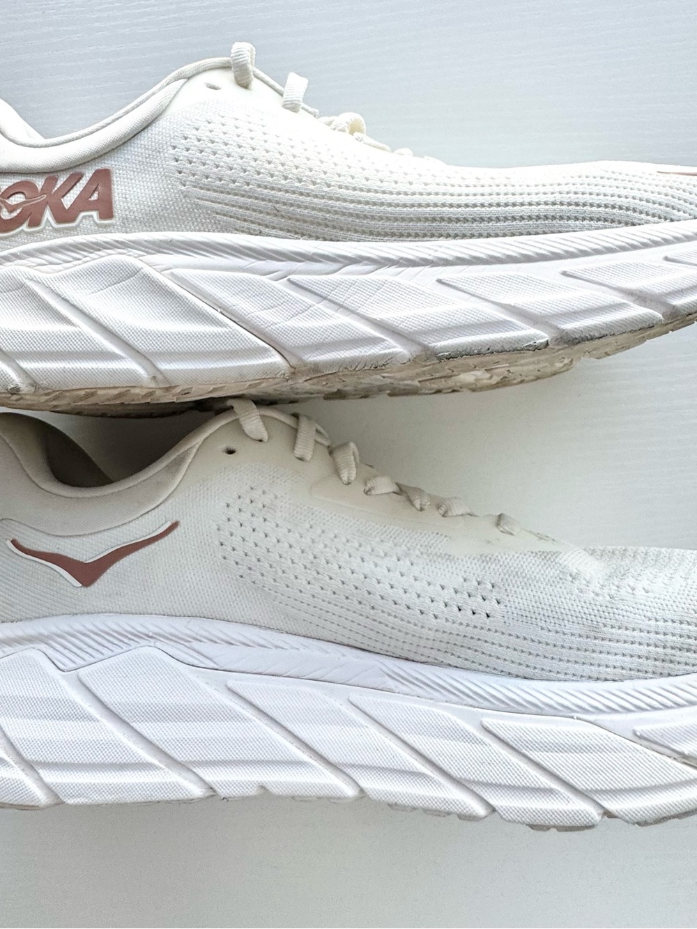 Hoka One One Women's White Sneakers with Rose Gold Logo